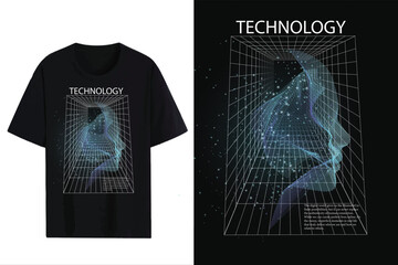 Design for shirt, technology and virtual reality, human and AI futuristic design