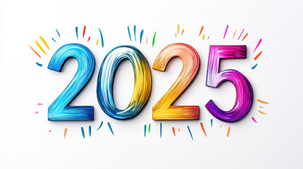 Colorful 2025 numbers with vibrant pastel strokes and playful accents, symbolizing bright future and new beginnings