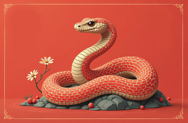 Flat chinese new year snake 2025. A stylized image of the Chinese New Year snake in a modern, flat design. Perfect for branding and advertising materials