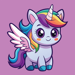 Cute Unicorn Girl With Smiling Expressive Face And Rainbow Mane Animal Nature Icon Concept Isolated Flat Cartoon Vector Illustration