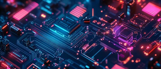 Fototapeta premium Futuristic abstract circuit board featuring advanced technology processing elements on a modern digital background