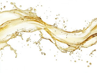 liquid olive oil splash frozen in time against a clean white background, capturing the elegance and fluidity of the oil, ideal for cosmetic or culinary illustrations