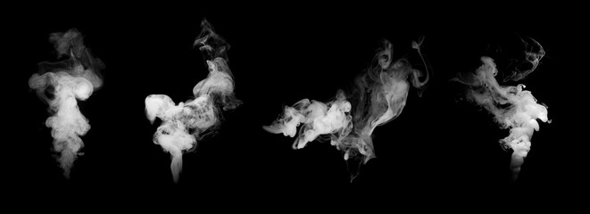 Set Black and white smoke, isolated on black background