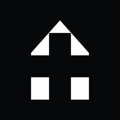 A minimalist logo featuring a house shape with a cross in the center. The simple design symbolizes home, shelter, and care.