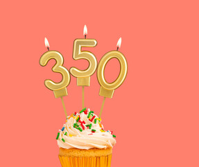 Birthday number 350 - Golden candle with cupcake