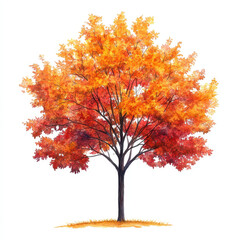 vibrant maple tree in autumn showcases stunning orange and red leaves, symbolizing beauty of fall season. This artwork captures essence of nature transformation
