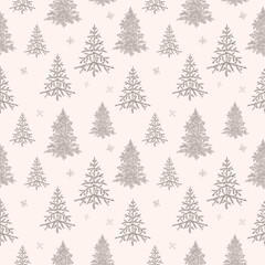 Obraz premium Fir tree seamless pattern. Beautiful Christmas background with hand drawn abstract fir trees. Ready Happy New Year surface pattern print design.