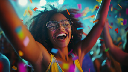 Obraz premium friends dancing and enjoying an outdoor music festival