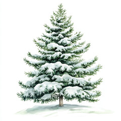 snow covered pine tree stands tall in winter landscape, showcasing its lush green branches adorned with thick layer of white snow. This serene scene captures beauty of winter