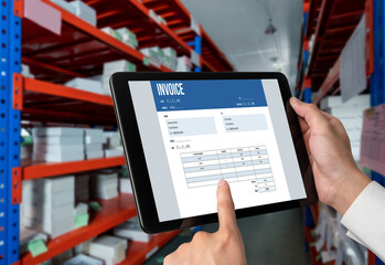 Invoice on computer screen from accounting application. Computer program for financial and budget of corporate business. Snugly.