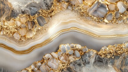 Intricate Natural Stone Texture Featuring Stripes, Glossy Surface and Gold Highlights for Elegant Interior Design and Decorative Applications