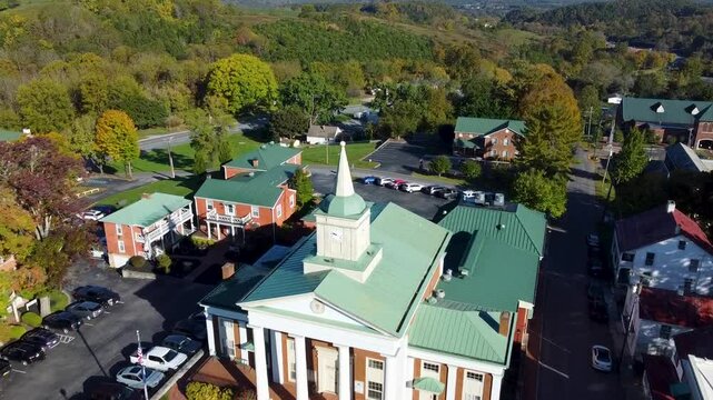 Aerial footage of Botetourt County Circuit Clerk on a sunny day in Fincastle, Botetourt, VA, USA