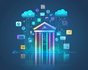 Online banking dashboard with digital money exchange, cloudbased data storage, secure transactions, financial services technology, and realtime data flow for banking