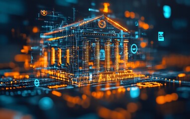 Online banking platform with secure digital money exchange, cloudbased data services, and digital advertising, futuristic design, and seamless technology integration for finance