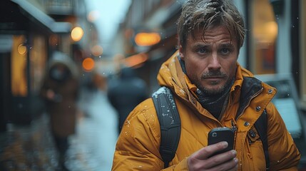 A man walking alone on a city street, looking at a wedding ring in his hand with a conflicted expression, symbolizing guilt and reflection after cheating