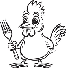 vector of a chicken holding a fork