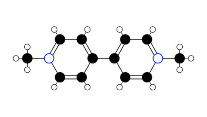 paraquat molecule, structural chemical formula, ball-and-stick model, isolated image herbicide