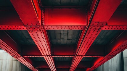 Stunning Red Structural Elements of an Underpass Highlighting Raw Architecture and Urban Design with Eye-Catching Patterns and Textures in Modern Settings