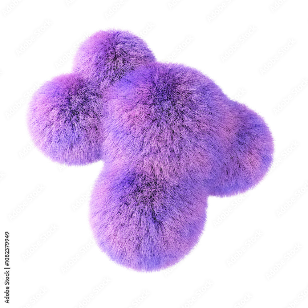Poster metaball soft shape with fur, isolated on white background. 3d rendering.