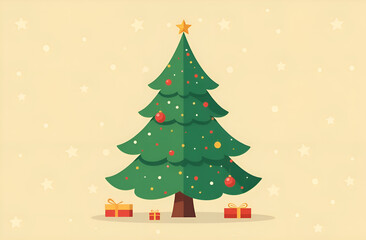 Beautiful christmas tree. Green Christmas tree with colourful presents seasonal theme concept.
