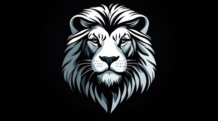 A stylized illustration of a lion's head on a black background.