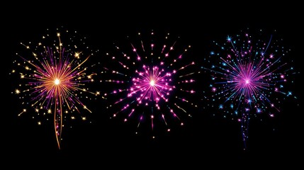 Fototapeta premium Vibrant Explosion of Colorful Fireworks on a Black Background, Capturing the Joyful Essence of Celebrations and Special Occasions, Perfect for Sky Display Enthusiasts