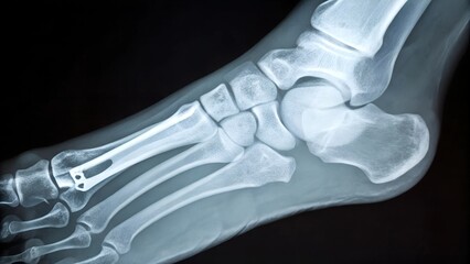 X-ray of MTP1 Bone Block Distraction Arthrodesis Post-Hallux Resection Arthroplasty