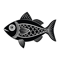 Hilsa, hilsha, ilisha design, labeled line art and linocut vector silhouette illustration.