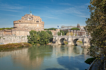 View of Castel Sant Angelo and Tiber river in Rome, Italy