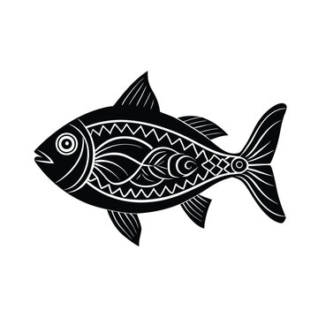 Hilsa, hilsha, ilisha design, labeled line art and linocut vector silhouette illustration.