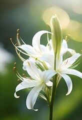 Fototapeta premium Elegant White Lilies Blooming in Lush Green Foliage