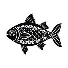 Hilsa, hilsha, ilisha design, labeled line art and linocut vector silhouette illustration.