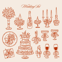Retro Wedding Celebration Vector Set. 