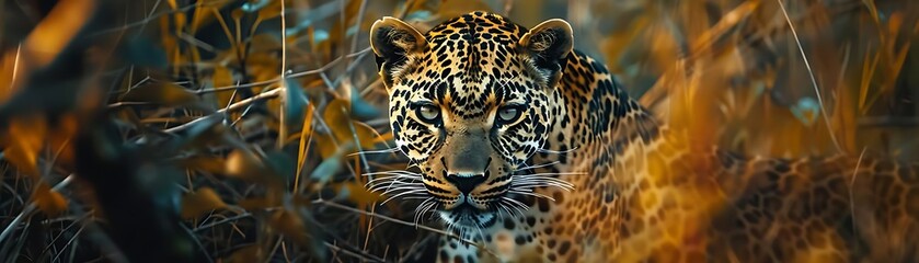 Obraz premium Leopard Close-up in Lush Foliage