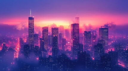 Fototapeta premium A dramatic and atmospheric landscape of a cityscape at night, with bright lights and towering skyscrapers