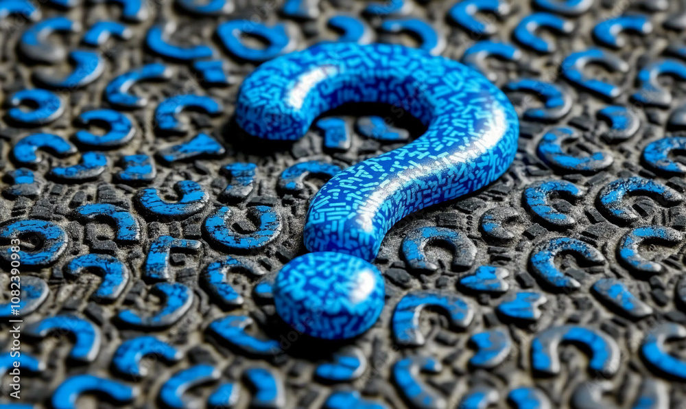 Poster a blue question mark stands out against a background of identical blue question marks