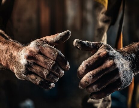 Dirty working persons hands,close-up
