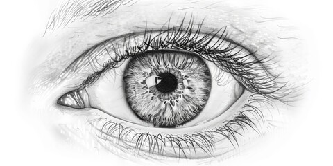 Obraz premium A sketch of a detailed human eye, isolated on a white background