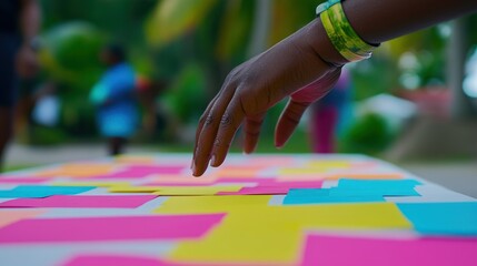 Obraz premium Hand Reaching For Sticky Notes