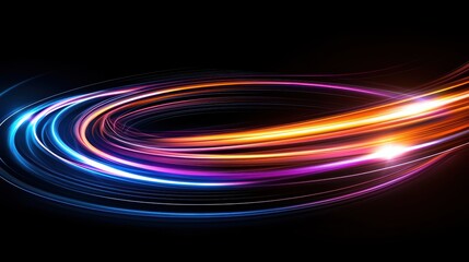 A vibrant swirl of colorful light streaks against a black background, creating an energetic and dynamic visual effect.
