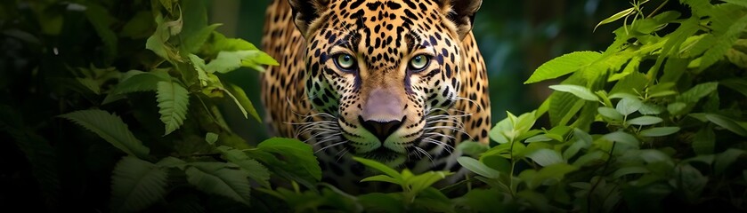 Obraz premium Jaguar in the Jungle: Close-Up of a Wild Cat's Gaze