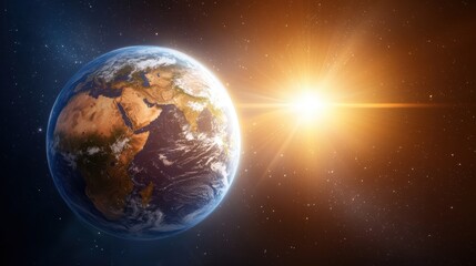 Fototapeta premium A stunning view of Earth illuminated by the sun, showcasing the planet's natural beauty against a backdrop of space.