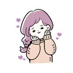 可愛く頬に手を当てている女性のイラスト