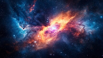 Fototapeta premium Cosmic Nebula Swirling in Space Glowing with Bright Colors as New Stars are Born Symbolizing the Birth of New Ideas and Opportunities