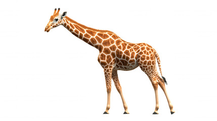 Naklejka premium Giraffe Profile Portrait on Dark Surface Stock Photo #GiraffeWildlifePhotography #AnimalPortraits #DarkBackground #WildlifeStockPhotos