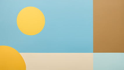 Obraz premium Simpel einfacher farbiger Hintergrund in den Farben Blau gelb und braun, horizontal vertikal und rund unterteilt