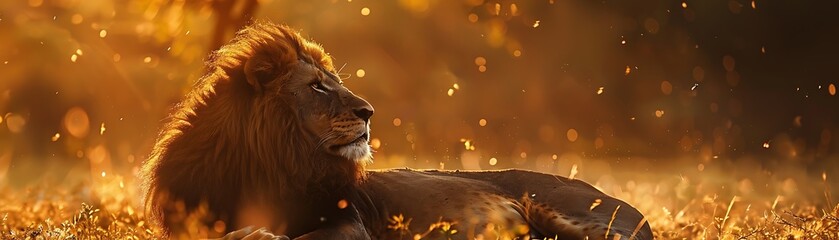 Naklejka premium Majestic Lion in Golden Light