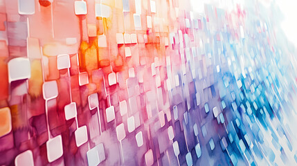 Watercolor painting of a data table with soft colors and organized rows, capturing the harmonious and precise essence of quality data, symbolizing clarity and creativity. Harmonious. Illustration