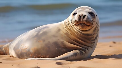 Fototapeta premium Cute Seal on Sandy Beach