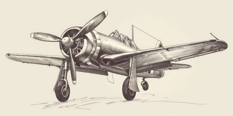 A sketch of a vintage airplane in flight, isolated on a white background